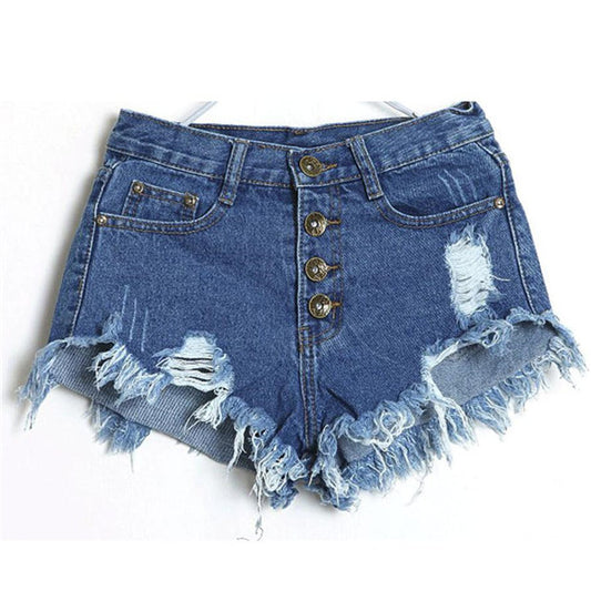 Shorts Women Vintage High Waist Shorts Slim Fit Denim Jeans Shorts Worn Loose Burr Hole Jeans