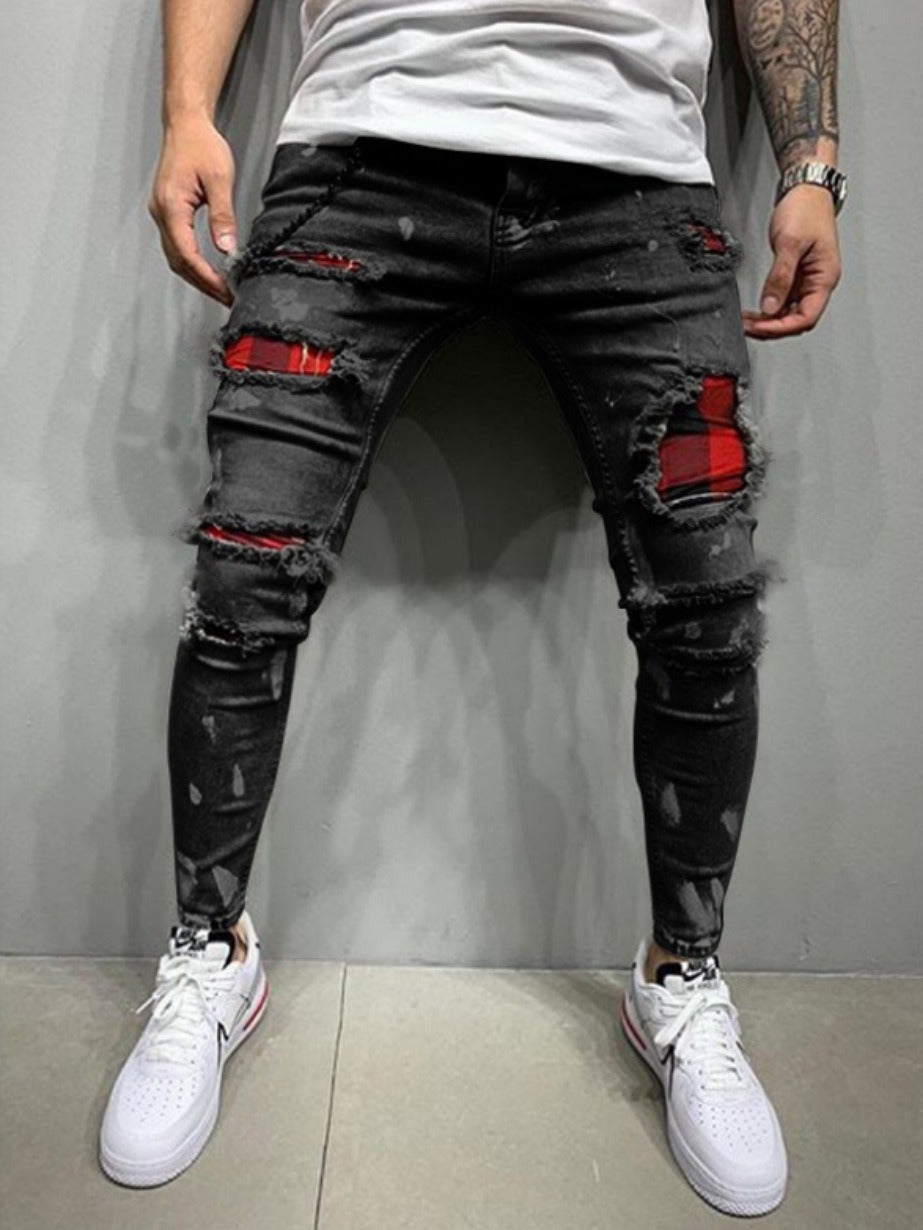 High Quality Men's Jeans Lacquer Shattered and Broken Fashion New Jeans