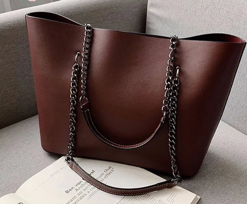 Luxury PU Leather Tote Bag For Women New Chains Shoulder Bag Large Capacity Handbag Travel Female Handle Bag bolso