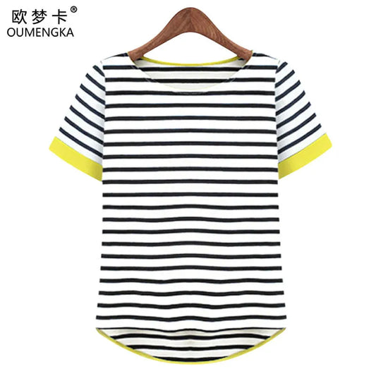 Women Tops O-Neck T-Shirt Short Sleeve Striped T Shirts Tees Blusas Femininas Free Shipping M- XXXXL Plus Size