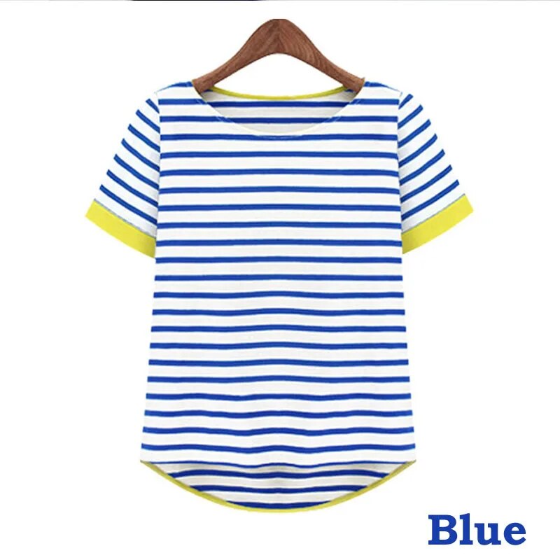 Women Tops O-Neck T-Shirt Short Sleeve Striped T Shirts Tees Blusas Femininas Free Shipping M- XXXXL Plus Size