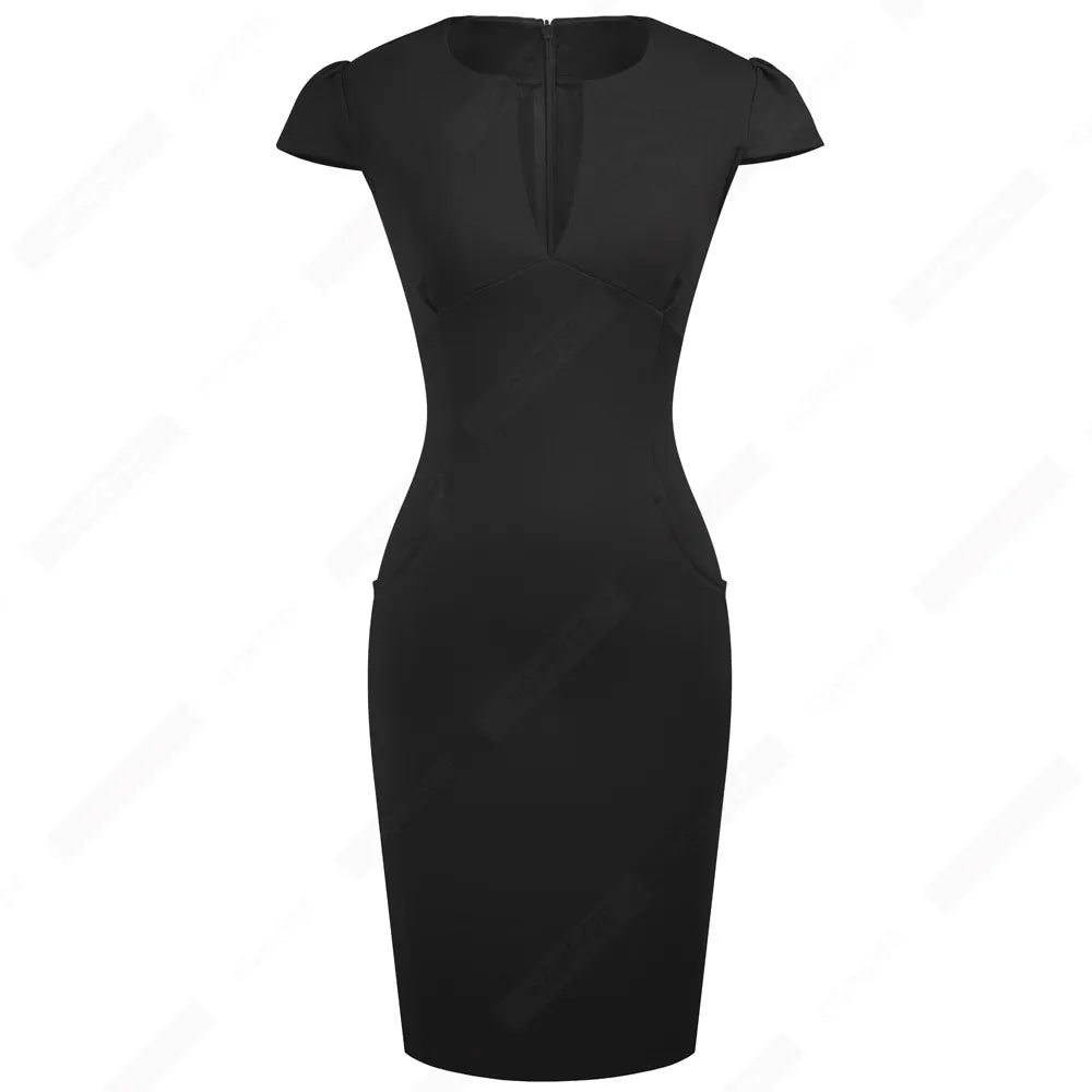 Summer Charming Sexy Celebrity Style Fashion Pockets Knee-length Bodycon Slim Business Sheath Party Dress E521