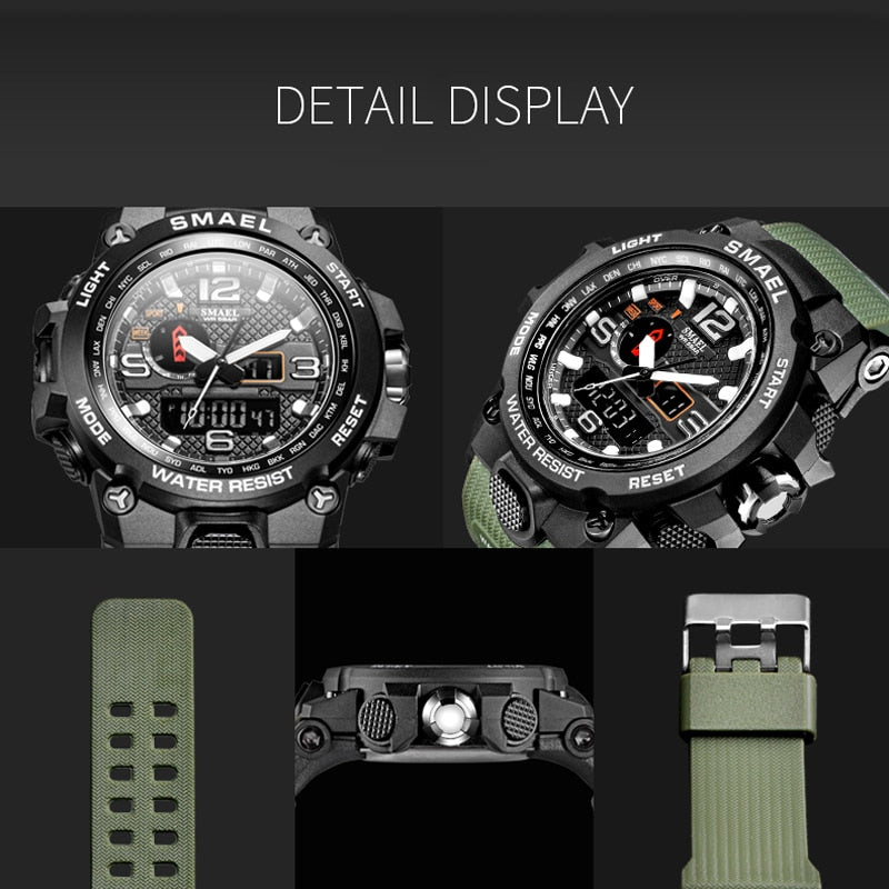 Men Sports Watches Dual Display Analog Digital LED Electronic Quartz Wristwatches Waterproof Swimming Military Watch