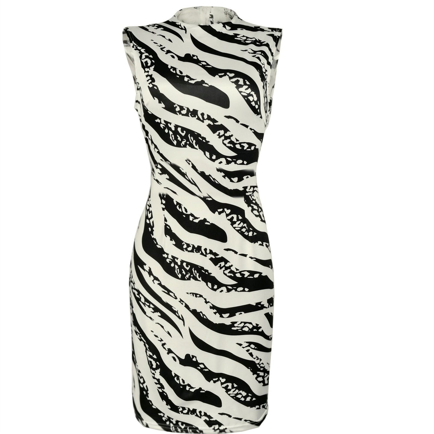 Zebra Print Sleeveless Tank Dress Office Ladies Elegant Knee Length Dresses Summer Casual Work Clothing Bodycon Pencil Vestidos