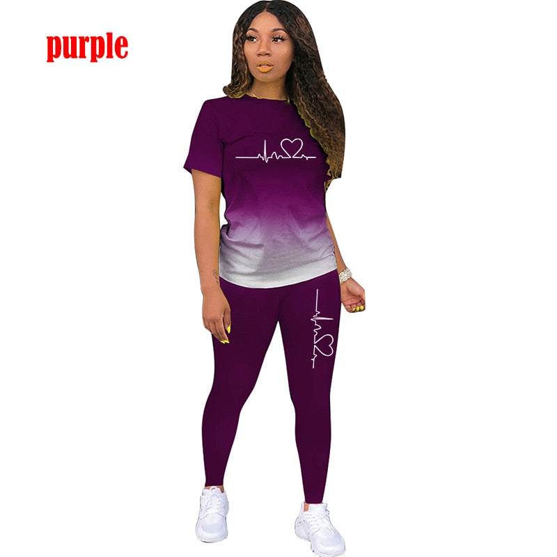 Summer Two Piece Set Women Tracksuits Sets ECG Printed T Shirt Pants Sports Suit For Women Clothing