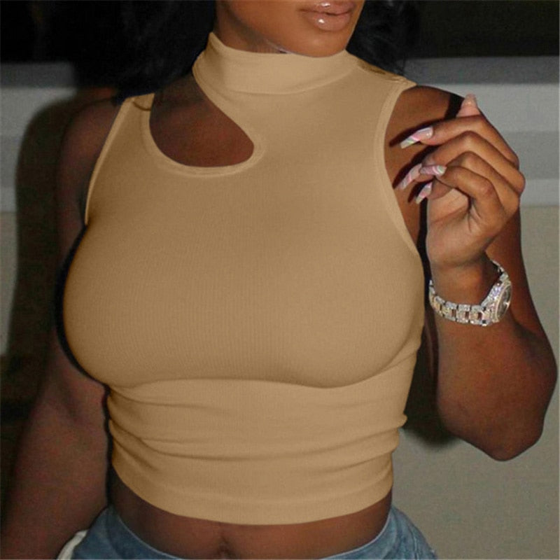 Cut Out Sexy Crop Tops Women Off Shoulder Solid Elasticity Skinny Sport Short Tops Women Tank Summer Tube Tops