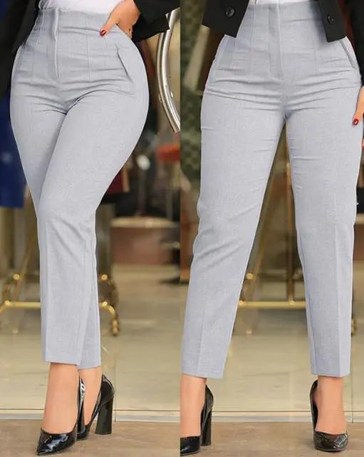 Elegant High Waist Cropped Work Pants for Women Black All-Match Daily Office Formal Wear Fashion Women's Trousers OL