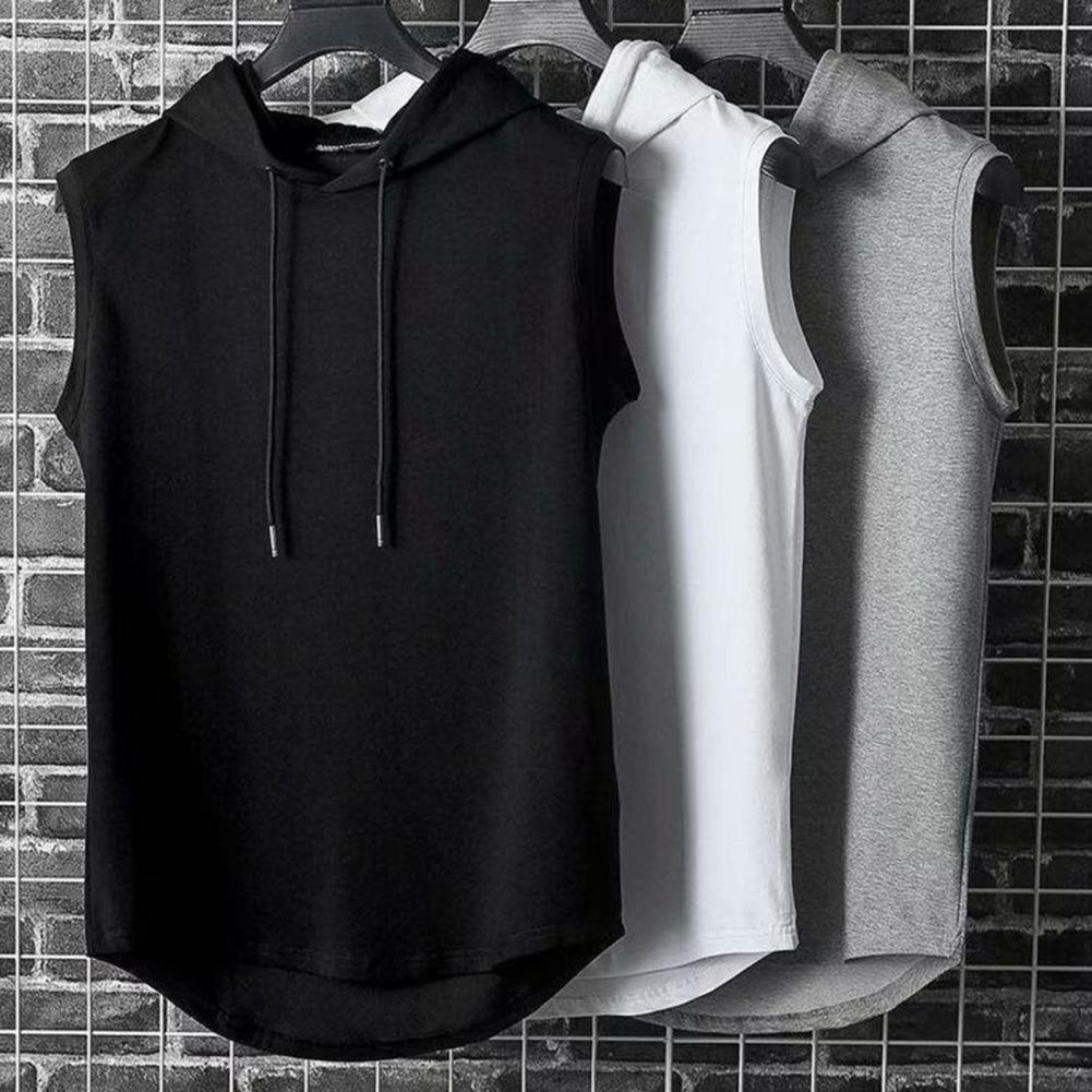 Summer Mens Muscle Hoodie Vest Sleeveless Bodybuilding Gym Workout Fitness Shirt High Quality Vest Hip Hop Sweatshirt Men's Tops