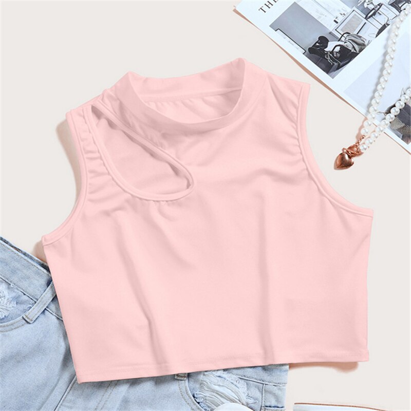 Cut Out Sexy Crop Tops Women Off Shoulder Solid Elasticity Skinny Sport Short Tops Women Tank Summer Tube Tops