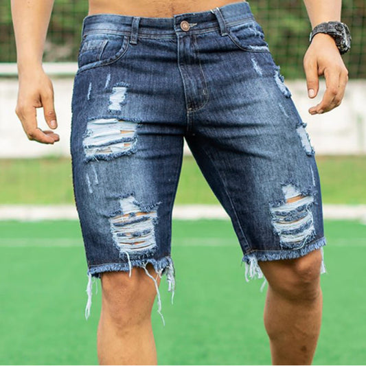 2023 Summer Men's Fashion Ripped Jeans Shorts Male Denim Shorts Thin Breathable Soft Casual Short Pants Streetwear