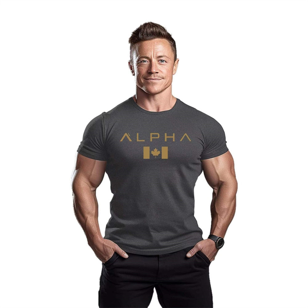 Men's T-shirt Gym Summer Compression Tight Man Letter Printing Short Sleeve Sports Fitness Casual Top Oversized Male Clothing