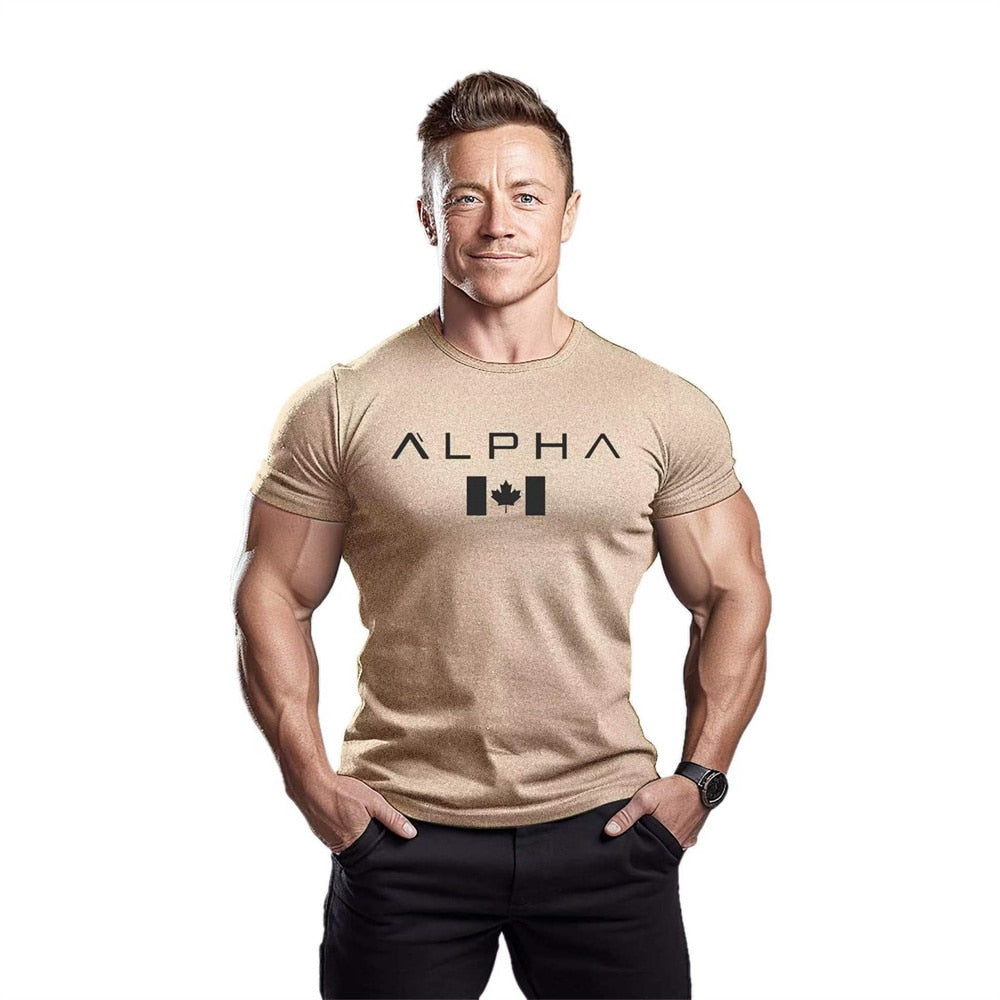 Men's T-shirt Gym Summer Compression Tight Man Letter Printing Short Sleeve Sports Fitness Casual Top Oversized Male Clothing