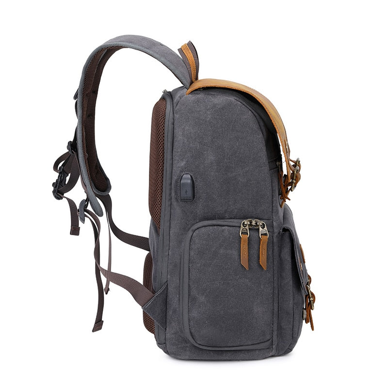 High-End Men's SLR Camera Backpack USB Large Camera Bag Waterproof Waxed Canvas Backpack Professional Camera Drone Backpack Outd