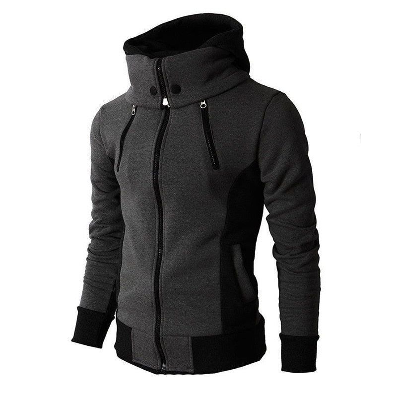 2023 Zipper Men Jackets Autumn Winter Casual Fleece Coats Bomber Jacket Scarf Collar Fashion Hooded Male Outwear Slim Fit Hoody