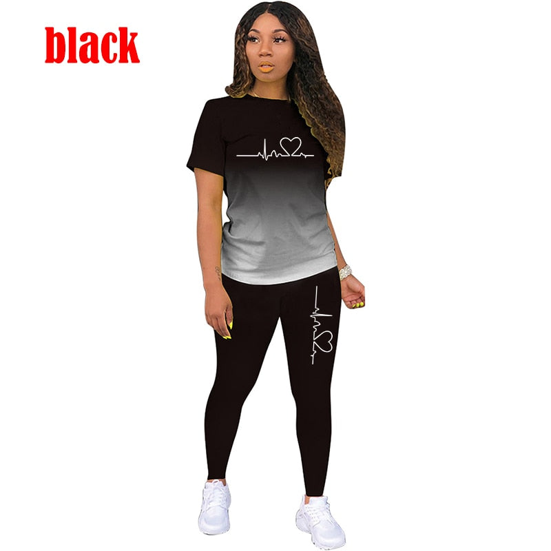 Summer Two Piece Set Women Tracksuits Sets ECG Printed T Shirt Pants Sports Suit For Women Clothing