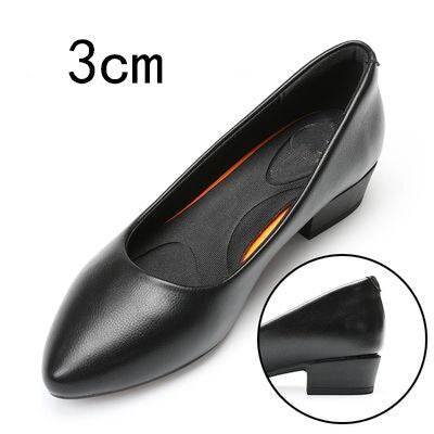 GKTINOO Black Leather Women's Work Shoes Pumps Thick Heels Round Head Shoes Soft Sole Professional Non-slip Hotel Work Shoes