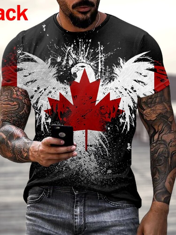 2022 new fashion men's Harajuku Canadian flag print T-shirt short-sleeved O-neck casual creative large size shirt for men