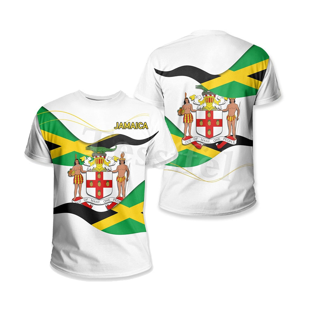 Summer Men's and Women's T-shirts Striped Jamaica Lion Emblem New Fashion 3D Printing T-shirt Short Sleeve Street Clothing Style