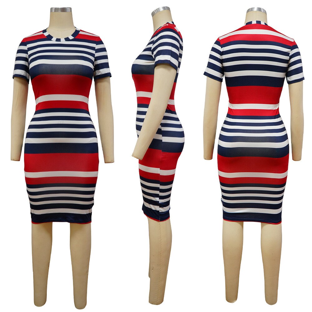 Sexy Women Pack Hip Pencil Dress Bodycon Summer Robe Female Striped Fashion Streetwear Vestidos Women Elegant Dress