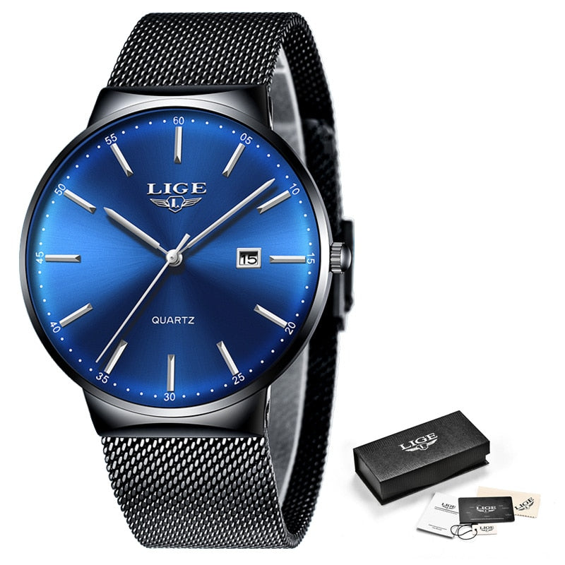 LIGE Mens Watches Fashion Ultra Thin Watch Man Waterproof Date Quartz WristWatch for Men Business Male Clock Relogio Masculino