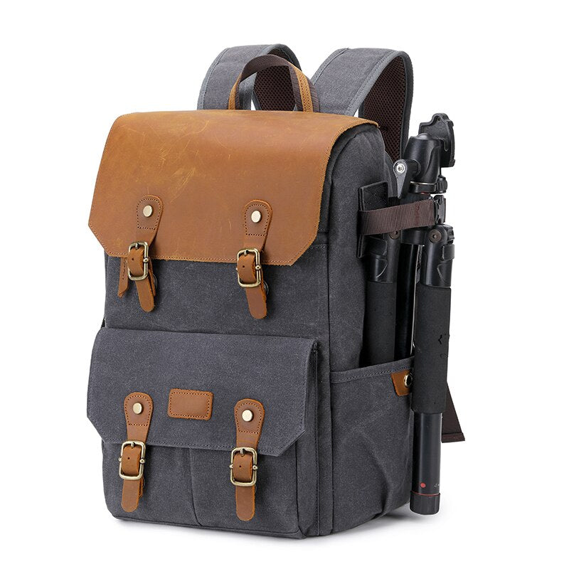 High-End Men's SLR Camera Backpack USB Large Camera Bag Waterproof Waxed Canvas Backpack Professional Camera Drone Backpack Outd