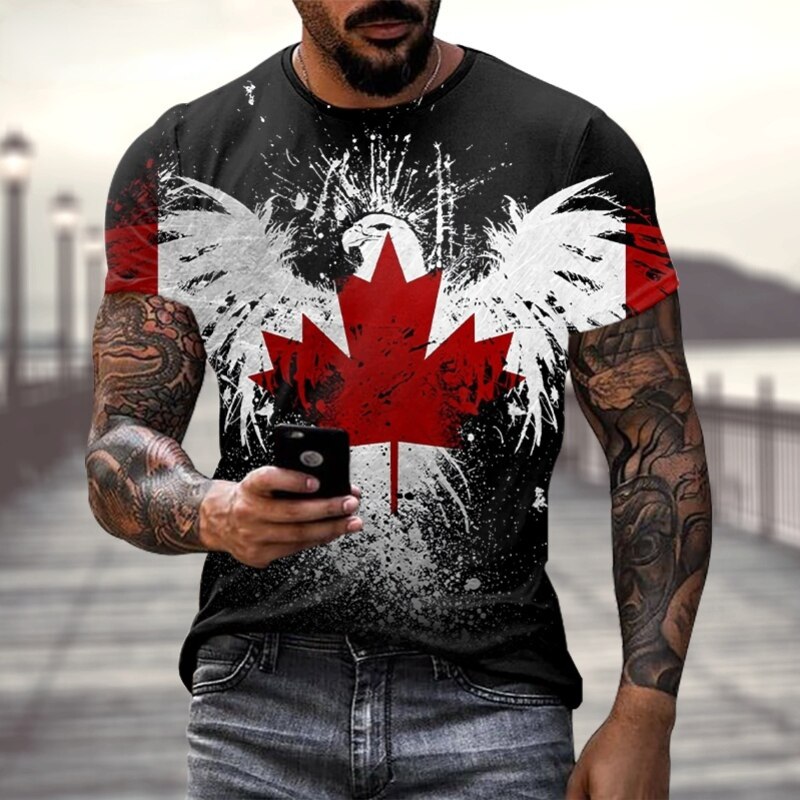 2022 new fashion men's Harajuku Canadian flag print T-shirt short-sleeved O-neck casual creative large size shirt for men