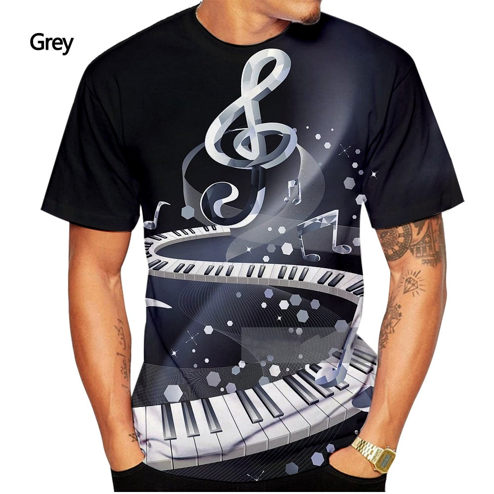 2023 Men T Shirt 3D Printed T-shirt Music Notes Fashion T-shirt Men's summer casual Funko Pop short-sleeved Shirt T-shirt