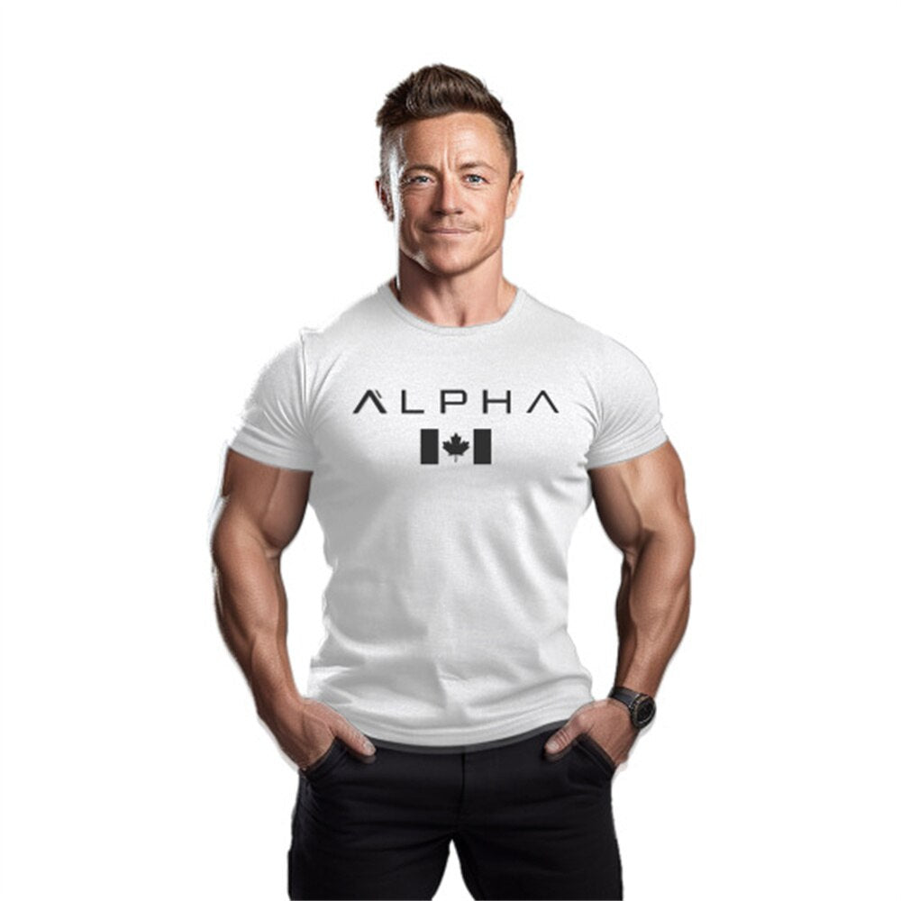 Men's T-shirt Gym Summer Compression Tight Man Letter Printing Short Sleeve Sports Fitness Casual Top Oversized Male Clothing