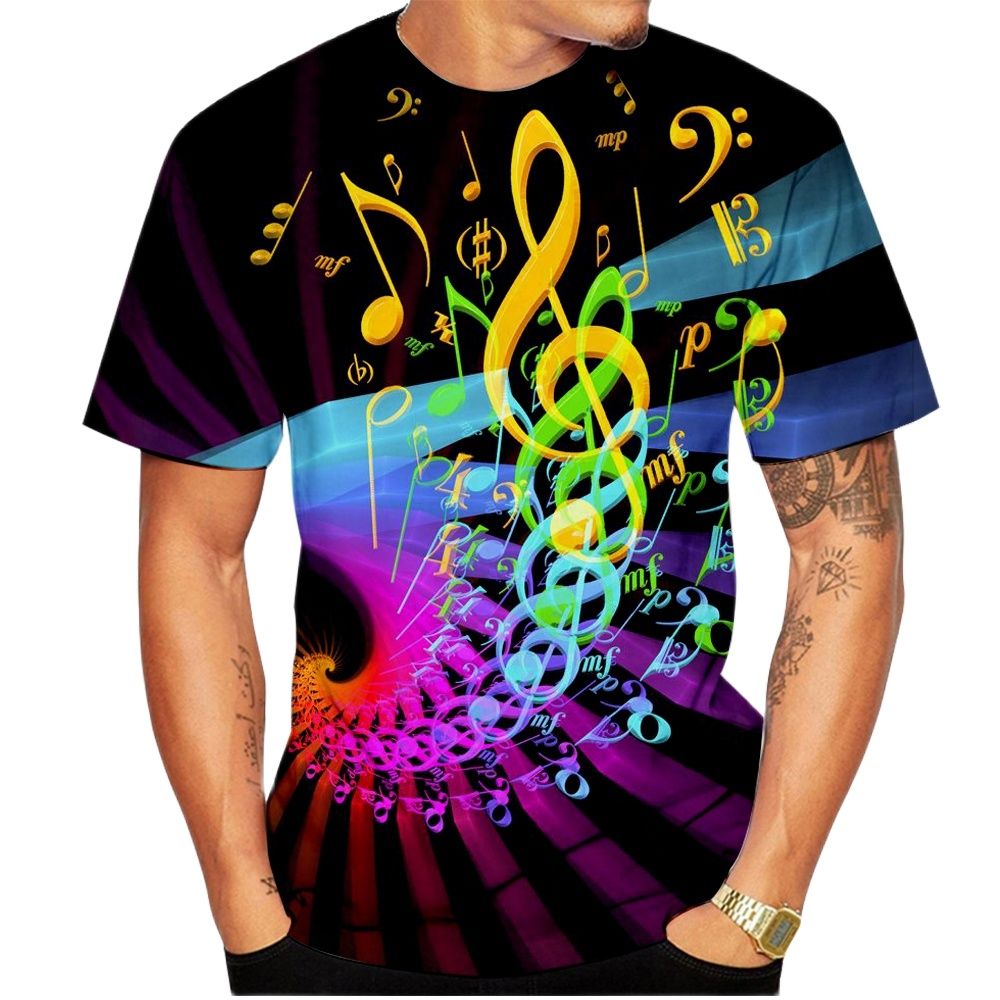 2023 Men T Shirt 3D Printed T-shirt Music Notes Fashion T-shirt Men's summer casual Funko Pop short-sleeved Shirt T-shirt