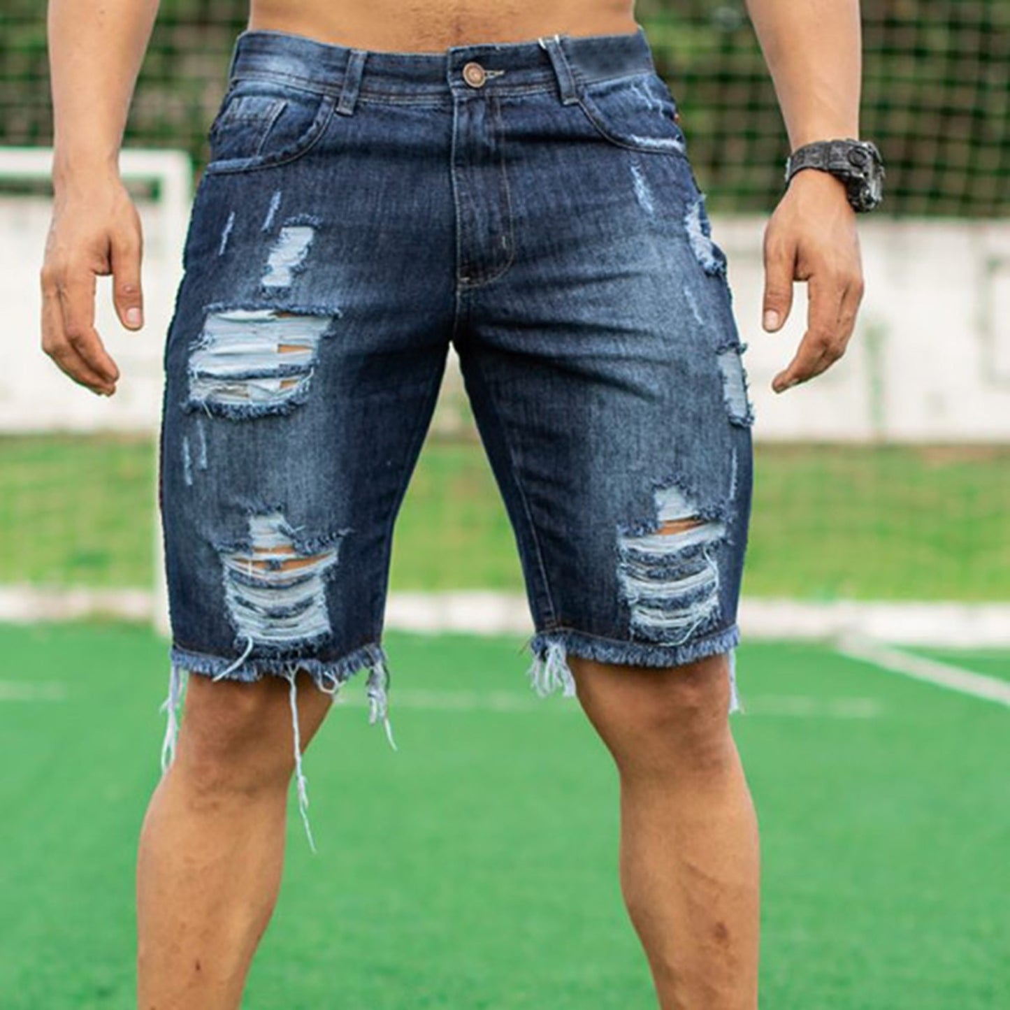 2023 Summer Men's Fashion Ripped Jeans Shorts Male Denim Shorts Thin Breathable Soft Casual Short Pants Streetwear