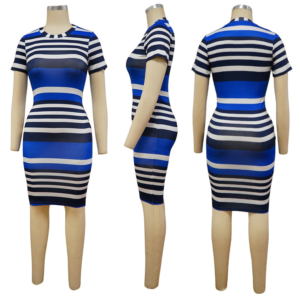 Sexy Women Pack Hip Pencil Dress Bodycon Summer Robe Female Striped Fashion Streetwear Vestidos Women Elegant Dress