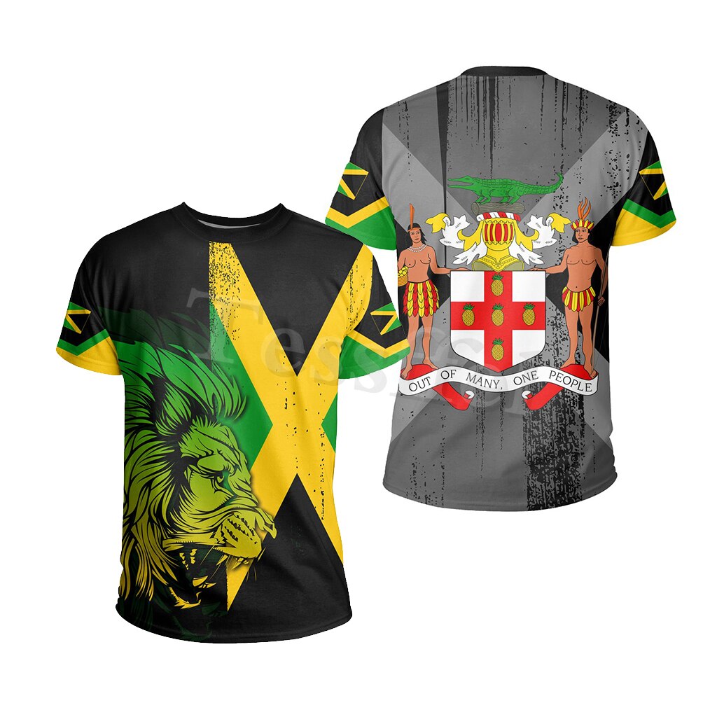 Summer Men's and Women's T-shirts Striped Jamaica Lion Emblem New Fashion 3D Printing T-shirt Short Sleeve Street Clothing Style