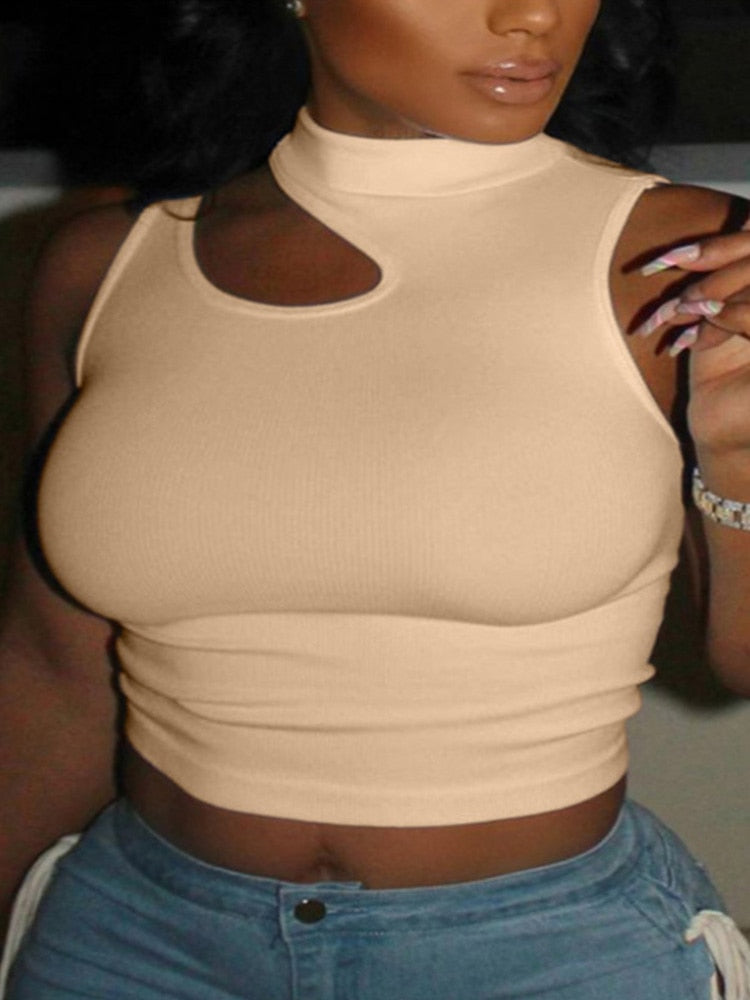 Cut Out Sexy Crop Tops Women Off Shoulder Solid Elasticity Skinny Sport Short Tops Women Tank Summer Tube Tops