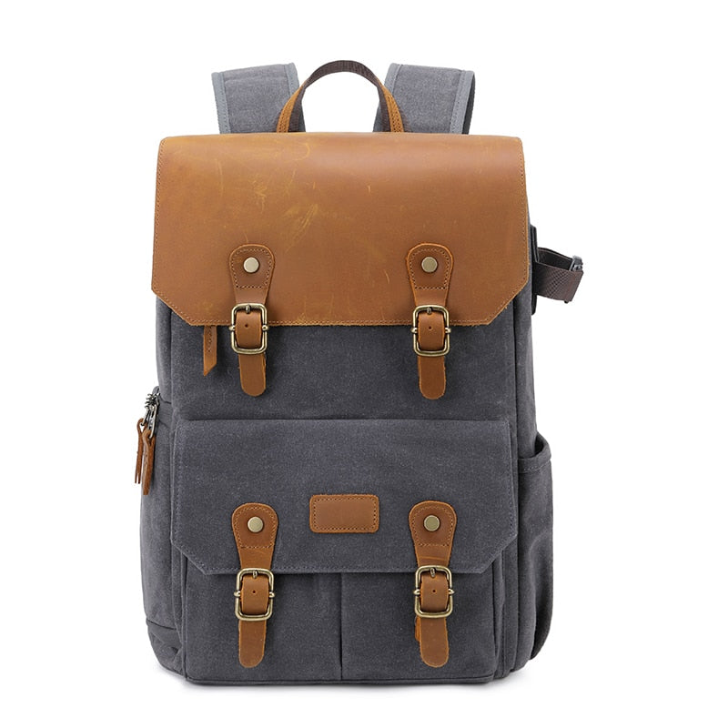 High-End Men's SLR Camera Backpack USB Large Camera Bag Waterproof Waxed Canvas Backpack Professional Camera Drone Backpack Outd