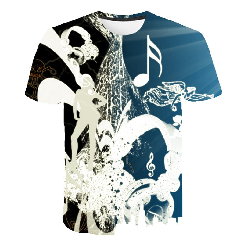 2023 Men T Shirt 3D Printed T-shirt Music Notes Fashion T-shirt Men's summer casual Funko Pop short-sleeved Shirt T-shirt