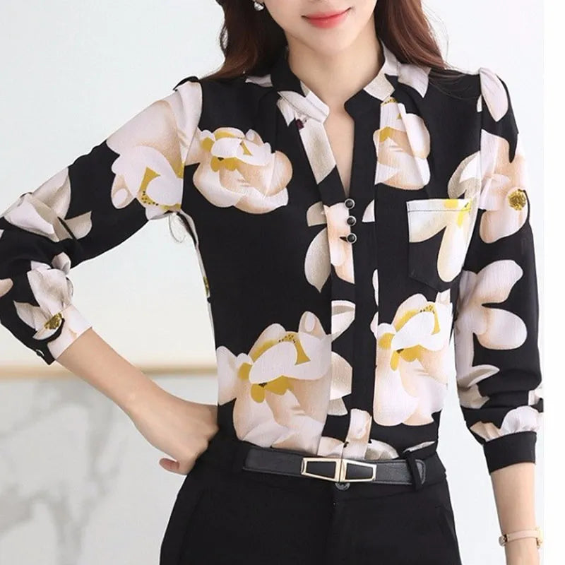 Women V-Neck Slim Chiffon Blouse Women's Clothing 2023 Office Work Wear Women Shirt Women Top Ladies Top Plus Size Blusa 882G