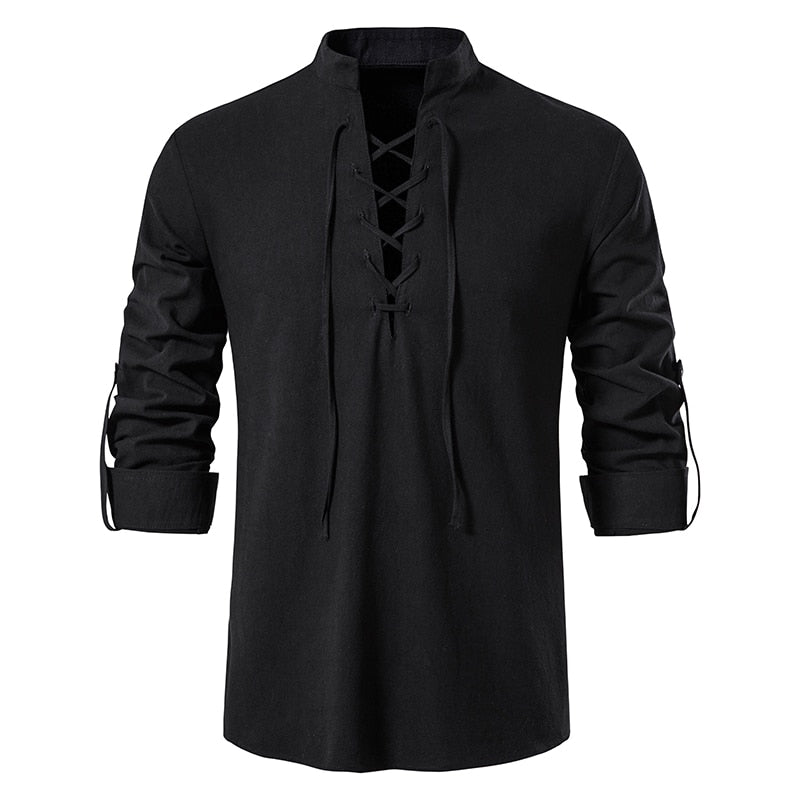 2023 New Men's Casual Blouse Cotton Linen Shirt Tops Long Sleeve Tee Shirt Spring Autumn Slanted Placket Vintage Yoga Shirts