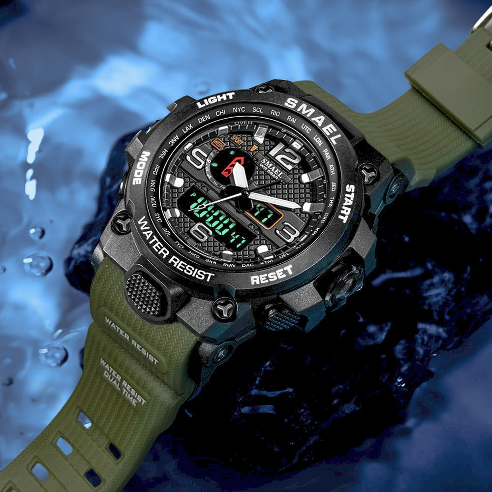 Men Sports Watches Dual Display Analog Digital LED Electronic Quartz Wristwatches Waterproof Swimming Military Watch