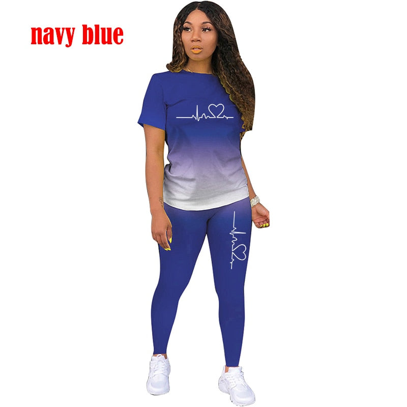 Summer Two Piece Set Women Tracksuits Sets ECG Printed T Shirt Pants Sports Suit For Women Clothing