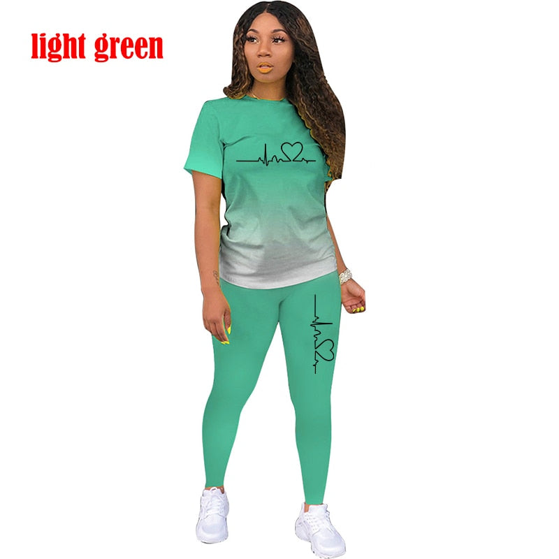 Summer Two Piece Set Women Tracksuits Sets ECG Printed T Shirt Pants Sports Suit For Women Clothing