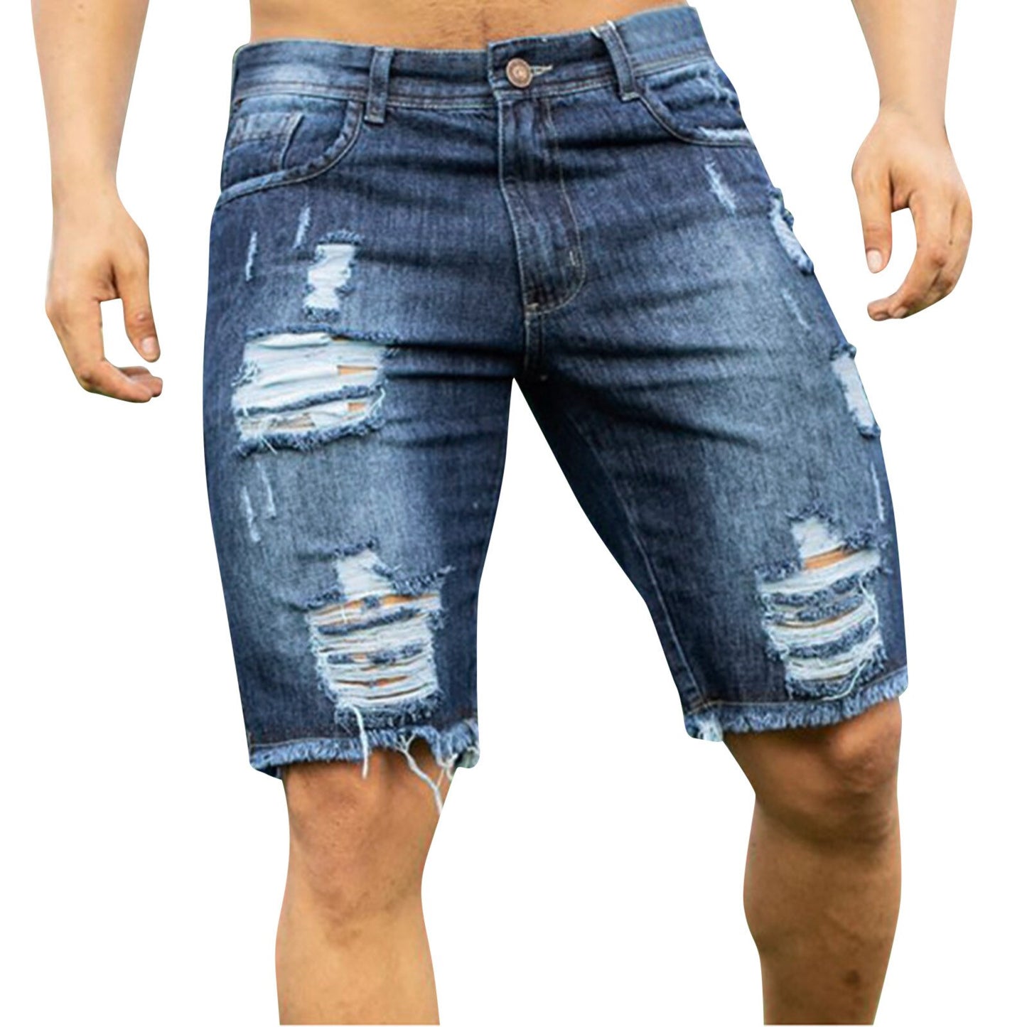 2023 Summer Men's Fashion Ripped Jeans Shorts Male Denim Shorts Thin Breathable Soft Casual Short Pants Streetwear