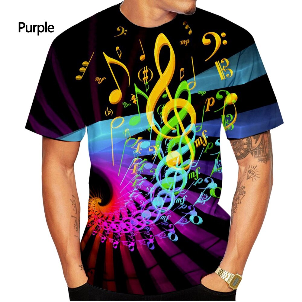 2023 Men T Shirt 3D Printed T-shirt Music Notes Fashion T-shirt Men's summer casual Funko Pop short-sleeved Shirt T-shirt