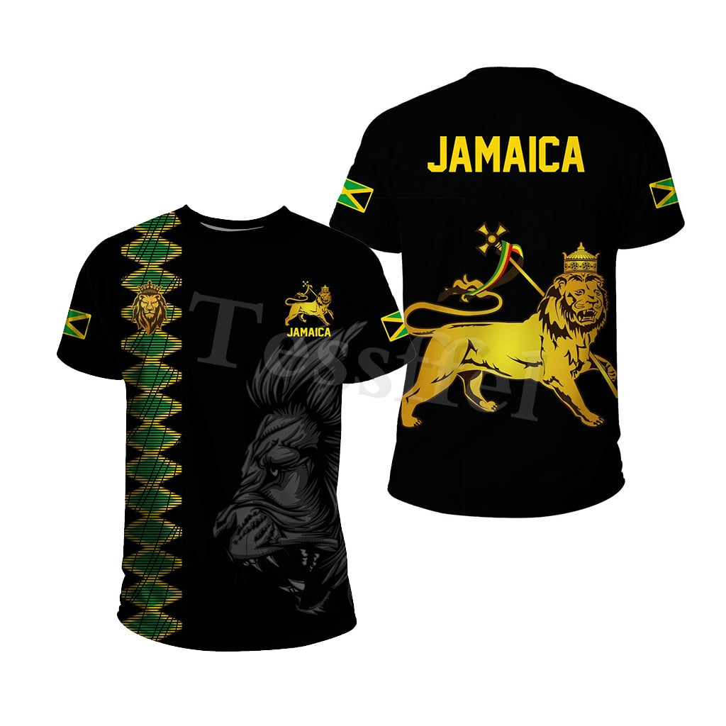 Summer Men's and Women's T-shirts Striped Jamaica Lion Emblem New Fashion 3D Printing T-shirt Short Sleeve Street Clothing Style