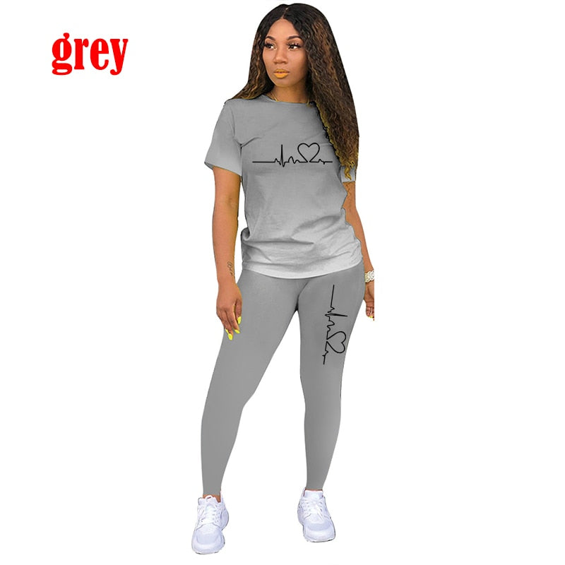 Summer Two Piece Set Women Tracksuits Sets ECG Printed T Shirt Pants Sports Suit For Women Clothing