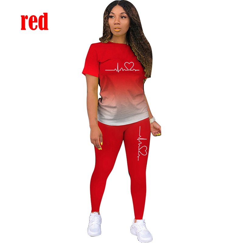 Summer Two Piece Set Women Tracksuits Sets ECG Printed T Shirt Pants Sports Suit For Women Clothing