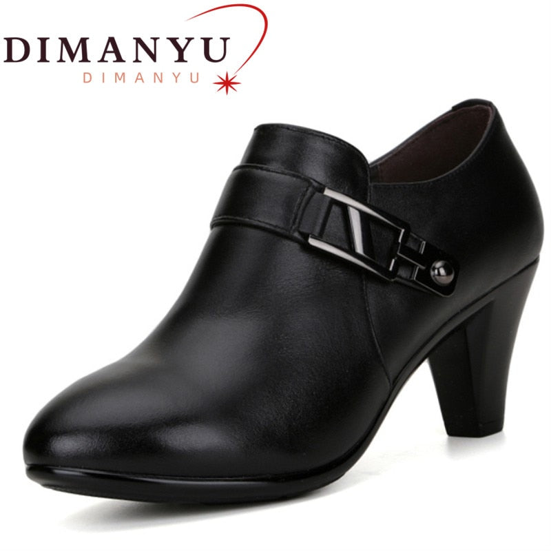 DIMANYU 2023 Spring  Genuine Leather Shoes Women Heels Office Lady Business Dress Fashion Fashion Plus Size Women Shoes