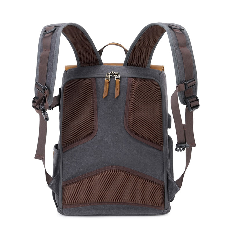 High-End Men's SLR Camera Backpack USB Large Camera Bag Waterproof Waxed Canvas Backpack Professional Camera Drone Backpack Outd