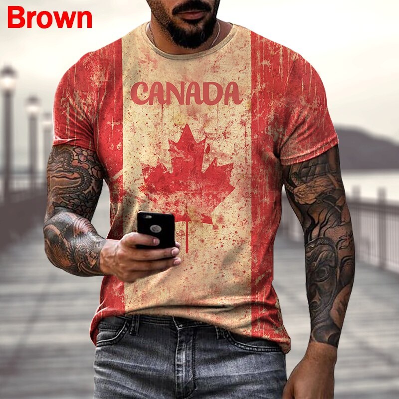 2022 new fashion men's Harajuku Canadian flag print T-shirt short-sleeved O-neck casual creative large size shirt for men