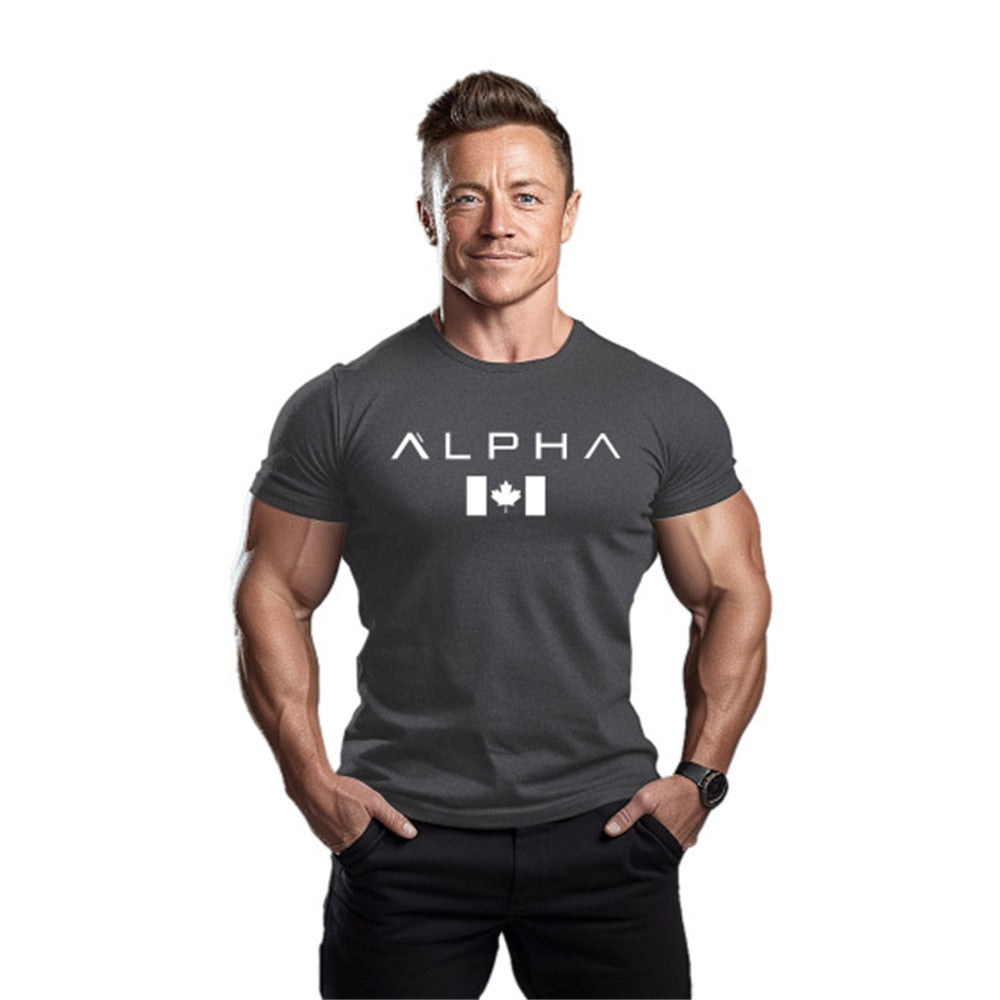 Men's T-shirt Gym Summer Compression Tight Man Letter Printing Short Sleeve Sports Fitness Casual Top Oversized Male Clothing