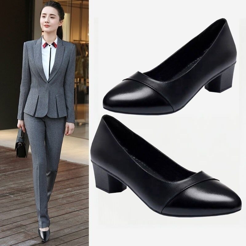 BKQU 2022 Women Soft Leather Low Heel Shoes Comfortable Soft Sole Middle-aged Sandals Mid Heel Work Shoes New Arrival